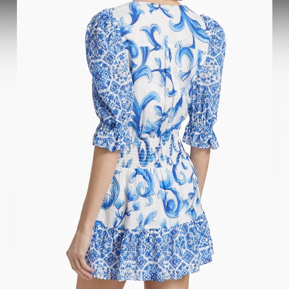 Ramy Brook Susan Watercolor Puff-Sleeve Minidress in Spring Navy Positano - Picture 3 of 11